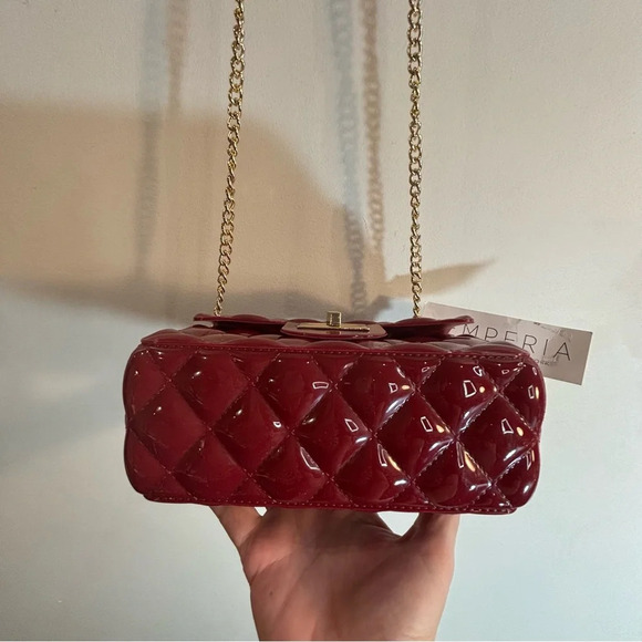 EMPERIA Jelly Quilted Look Mini Crossbody Bag in Deep Burgundy NEW WITH TAGS - Picture 8 of 15
